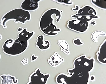 Conjunto de 30 adesivos Ghostcat Edition | Adesivos de fantasmas de gato sem PVC | Adesivos kawaii para diário