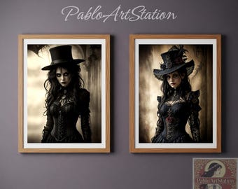 Gothic Woman Portrait Set: Victorian Witch Art Prints (Digital Download