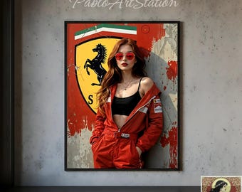 Ferrari Girl Racing Suit Print: Redhead Motorsport Art (Digital Download)