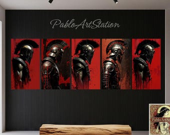 Crimson Spartan Warrior Art Set: Gladiator Decor for Man Cave (Digital Download 5-Pack)