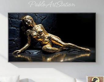Golden Goddess AI Art Print: Sensual Black and Gold Portrait (Digital Download)