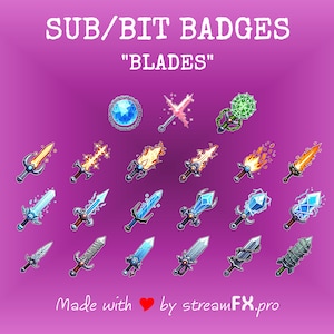 Sub/Bit Badges &quot;BLADES&quot; | Fantasy Badges made of Steel, Crystal, Fire, Diamonds, Ebony and Plasma | Twitch Discord Kick TikTok YouTube