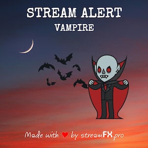Alert strumieniowy WAMPIR - Słodkie animowane alerty Twitch Halloween zabawne straszne horror gotycki wampir nakładka grafika powiadomienia wideo Twitch