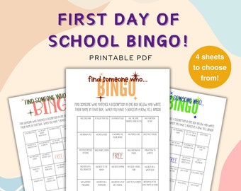 First Day of School Bingo Printable PDF, Getting to Know You Bingo PDF; Find Someone Who Bingo PDF