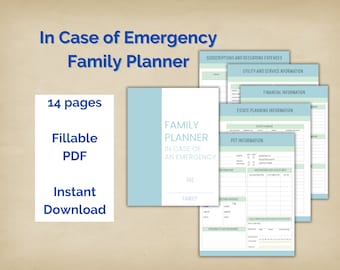 In Case of an Emergency Family Planner Printable and Fillable PDF, Emergency Family Planner Printable and Fillable PDF