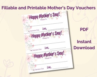 Mother’s Day Vouchers Printable PDF, Mother’s Day Coupon PDF
