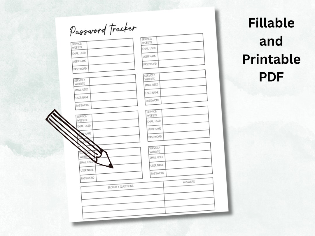 Password Tracker Printable and Fillable PDF, Fillable and Printable ...
