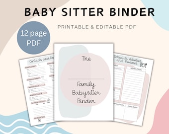 Babysitter Binder PDF, Babysitter Planner Fillable PDF, Babysitter Binder Fillable PDF