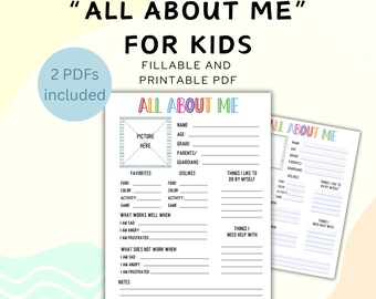 All About Me Printable PDF for kids, All About Me Fillable PDF for kids