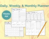 Calendar Printable and Fillable PDF, Daily Planner Printable, Weekly Planner Printable, Monthly Planner Printable, Fillable Calendar