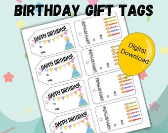 Printable Gift Tags; Printable Birthday Tags; Birthday Tags PDF