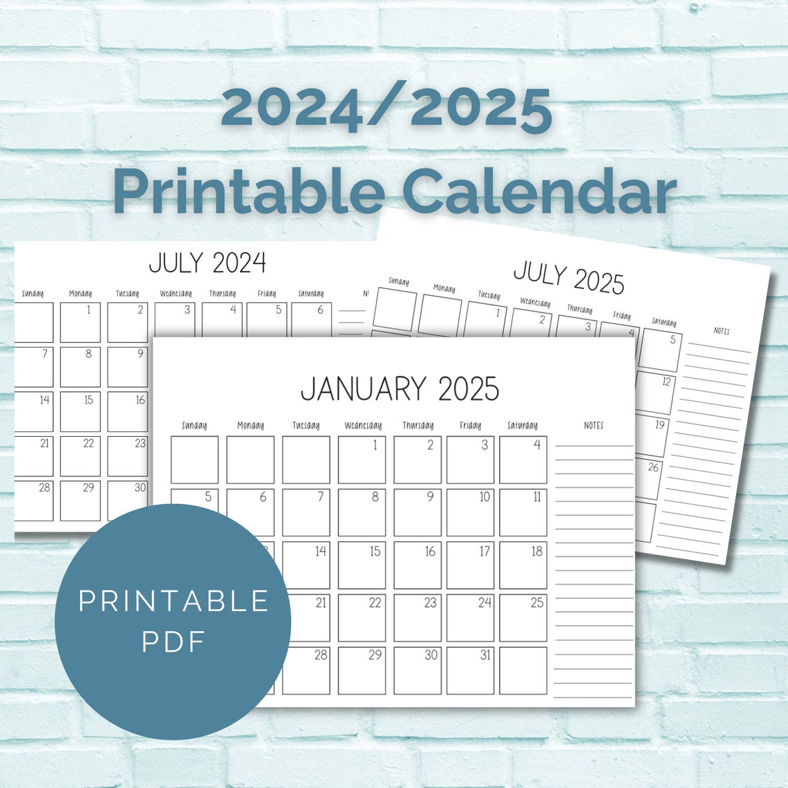 2024/2025 Calendar Printable PDF 2024/2025 Printable Calendar PDF Etsy