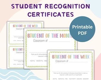 Student Recognition Certificate Printable PDF