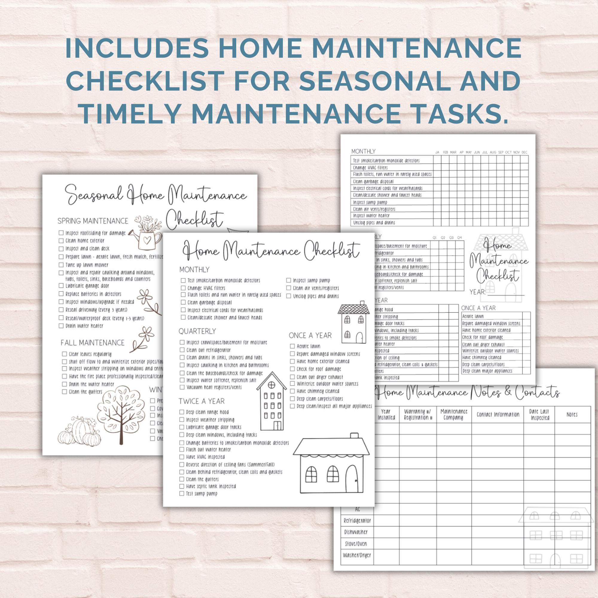 Home Maintenance BUNDLE PDF Home Maintenance Checklist Bundle PDF - Etsy