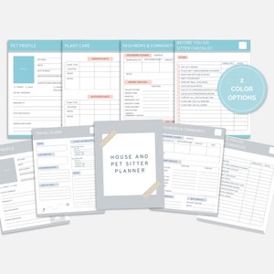 May include: A printable house and pet sitter planner with sections for pet profile, plant care, travel plans, neighbors and community, and a before you go checklist. The planner has two color options.