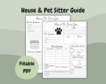House and Pet Sitter Guide Printable and Fillable PDF