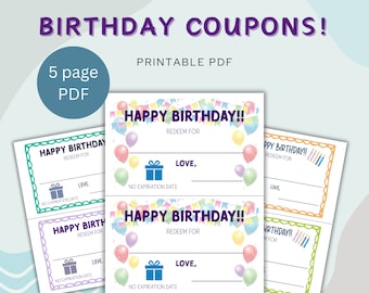 Birthday Coupons PDF; Birthday Vouchers Printable PDF