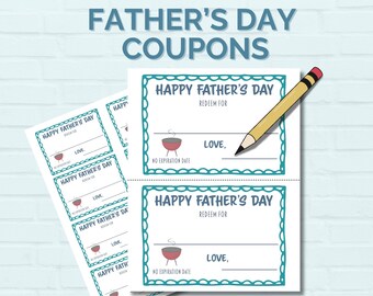Father's Day Vouchers Printable PDF, Father's Day Coupons Printable PDF