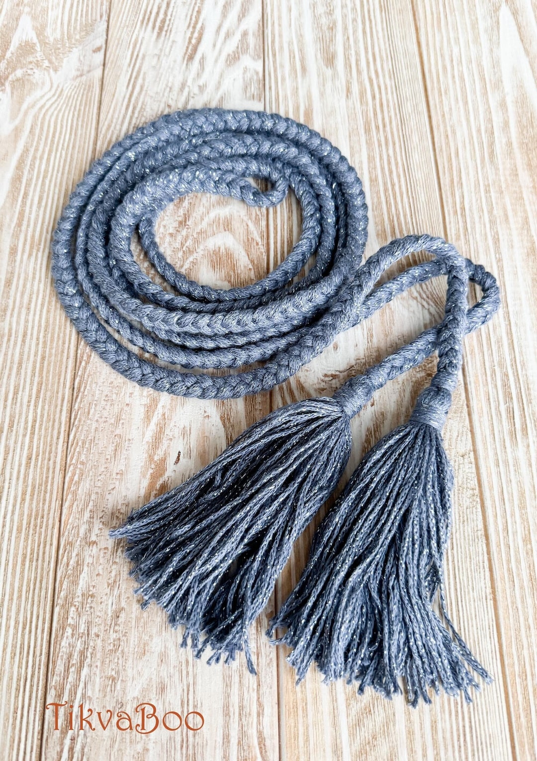 Gray Lurex Cotton Rope Belt With Tassels, Cotton Rope Belt  display picture 1