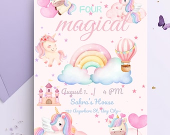 Unicorn Birthday Invitation, Unicorn Invitation, Rainbow Unicorn Birthday Invite, Pastel Unicorn Invitation Printable 3rd 4th 5th 6th 7th