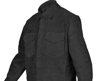 TRUCKER Men's Genuine Black Suede Leather Jacket Western Classic Shirt, Jeans Leather Shirt