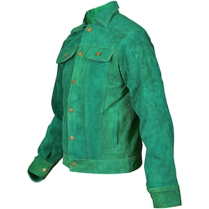 Blouson western en daim véritable pour hommes, Blouson classique en daim vert camionneur, style denim
