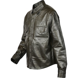 New Genuine Leather Shirt Police Shirt Full Sleeves For Men's Hot Military Style Gay Style Shirts & Jackets Size Special Gift For Him