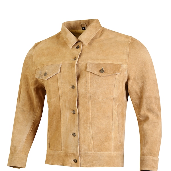 Blouson camionneur en daim véritable pour homme, couleur western classique, couleur fauve