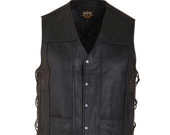 Genuine Leather Motorcycle Vest: Biker Riding Club Vest with Concealed Pockets