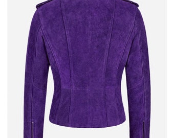 Kid Plum Suede Jacket Handmade Purple Suede Biker Jacket: Women's - Main Image