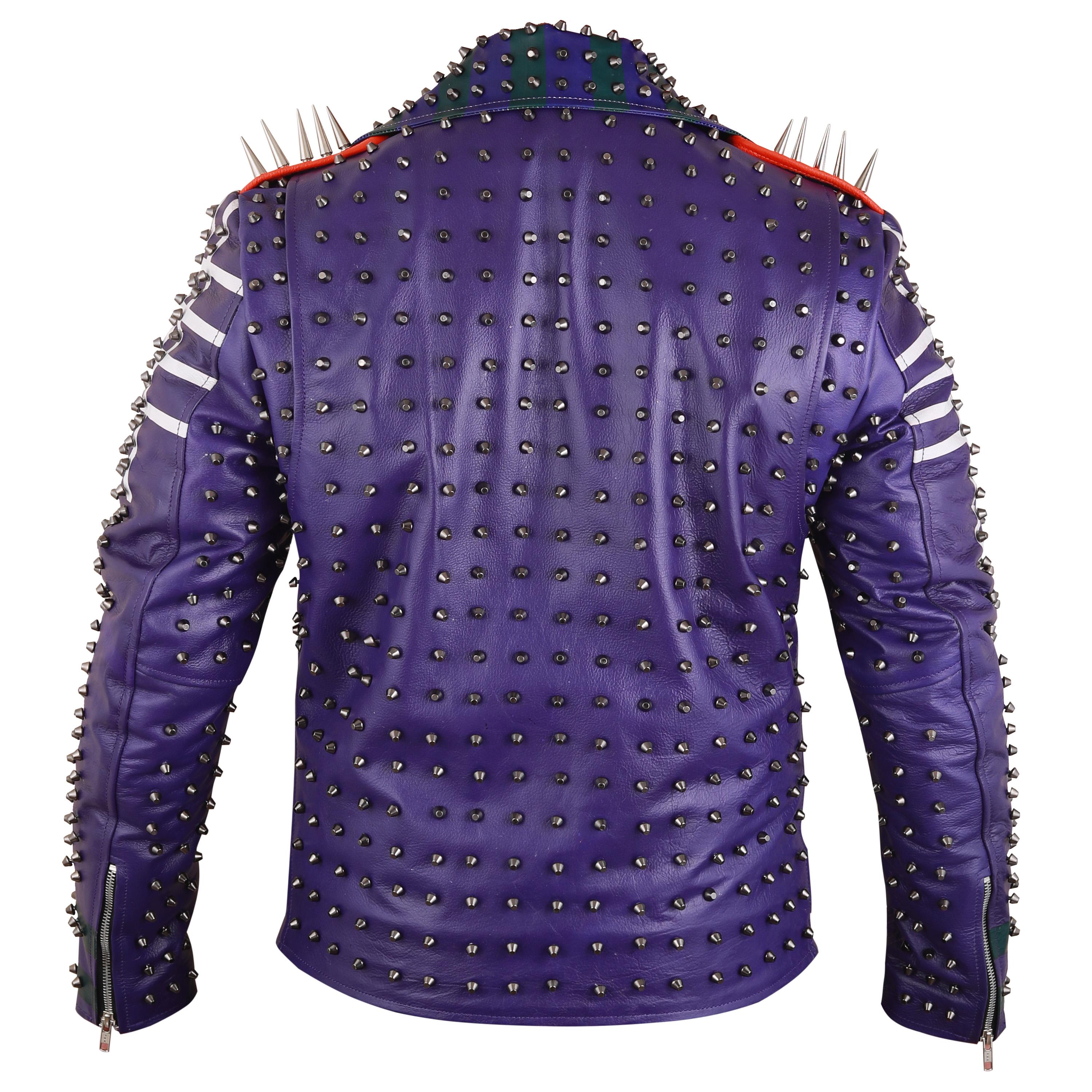 Men's Purple Studded Leather Jacket: Punk Goth Biker Style