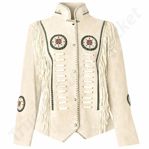 Handmade beaded western fringe leather jacket for women crafted from genuine suede leather, featuring boho cowgirl style with detailed beadwork and flowing fringe. This suede festival coat offers a statement look perfect for rodeo events, concerts, and everyday fashion. A premium leather jacket women love for its unique handmade braided detailing, soft texture, and stylish western design that blends comfort, durability, and standout boho western appeal.