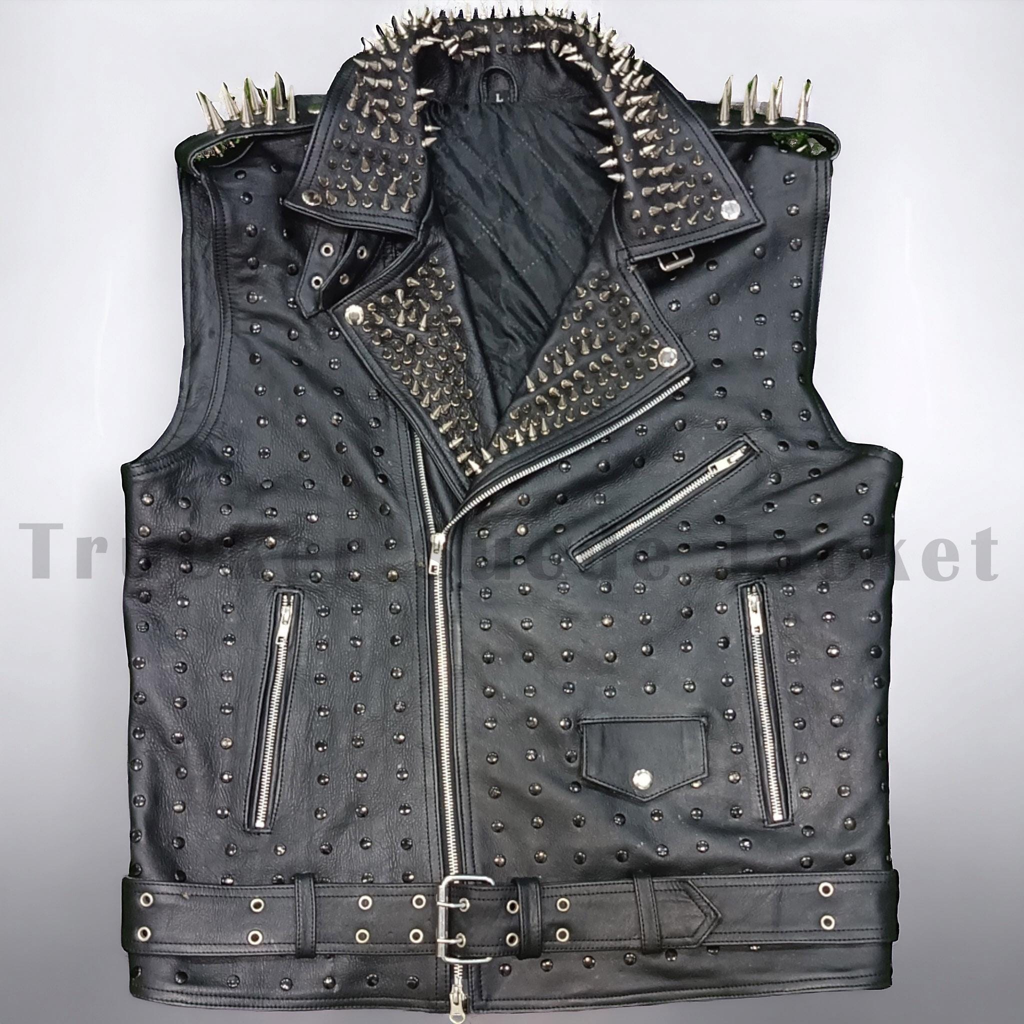 Handmade Men's Black Studded Leather Vest Steam Punk Studded Handmade Men's Black Studded Leather Vest Steam Punk Studded