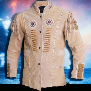 Native American Cowboy Leather Jacket Coat With Fringes Men's Traditional Native Indian Suede Leather Western Jacket