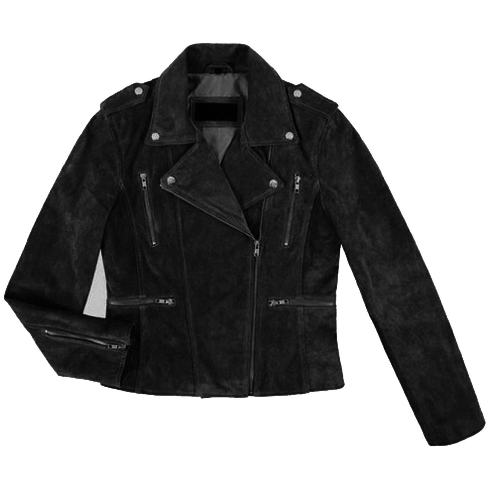 Women's Suede Biker Jacket: Classic Black Leather With YKK
