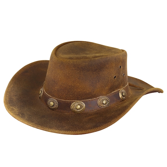 Genuine Leather Cowboy Hat: Wide Brim Western Outback Style 