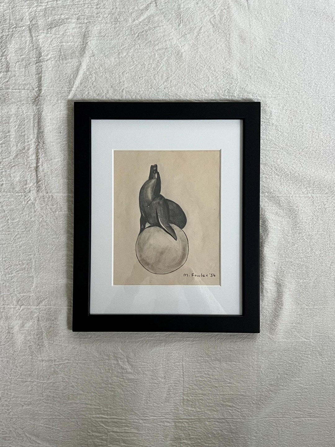 Vintage Pencil Drawing of Seal on Ball | Circus Theme | Nursery Wall ...