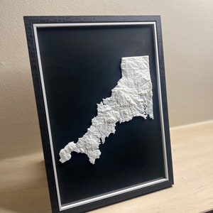 Ingelijste topografische 3D-print - Cornwall