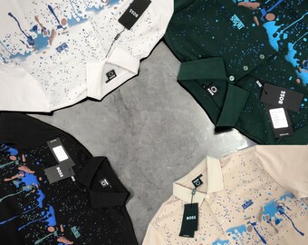 MENS Hugo Boss Polo - Hugo Boss T-Shirt With Paint Splattered Design Perfect Casual Gift For Him