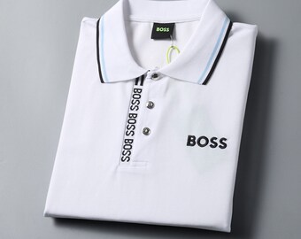 BOSS Hugo Herren Polo-Shirt mit gesticktem Logo Weiß Schwarz M-3XL Signature Designer T-Shirt