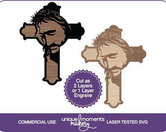 Jesus with a Crown of Thorns Crucifixion Cross Laser Cut File SVG for Easter for Glowforge  - Christian Easter Religious Decor