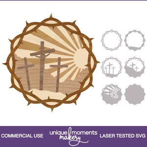 Scène de crucifixion couronne d'épines 6 couches fichier découpé au laser SVG pour Pâques pour Glowforge et autres lasers - décoration religieuse chrétienne de Pâques