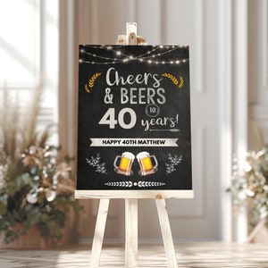 Modèle de plaque de bienvenue pour fête d&#39;anniversaire Cheers and Beers imprimable 50e enseigne de fête pour lui 40e fête de la bière - téléchargement numérique instantané