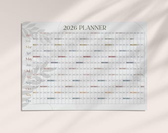 2026 Wall Planner Year at a glance 2026 Year Planner Printable Annual Yearly Calendar 2026 Digital Calendar 2026, INSTANT PDF DOWNLOAD