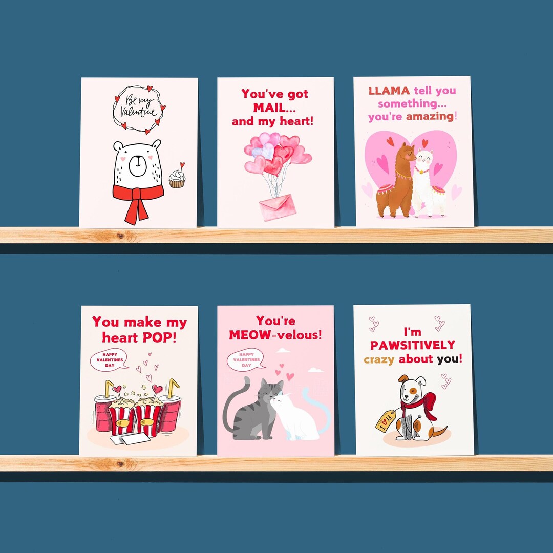 PRINTABLE Kids Valentines Cards Classroom Valentines Day Cards 6 Pack ...
