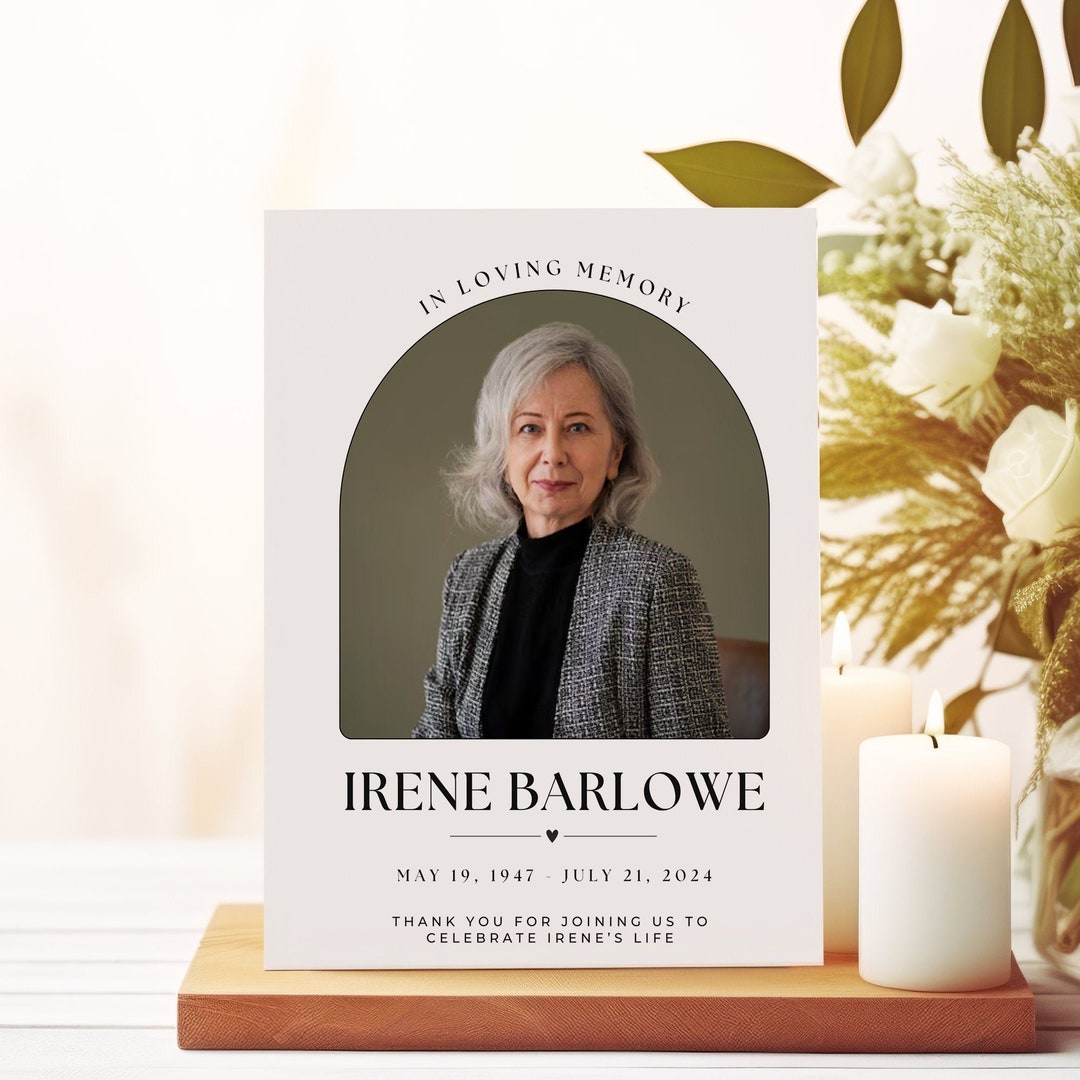 Editable Funeral Memorial Sign With Photo Memorial Funeral Sign ...