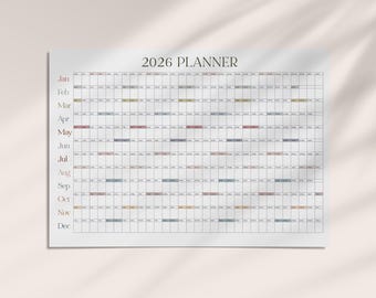 Simple 2026 Year Planner Printable Annual Yearly Calendar 2026 Digital Calendar 2026 Wall Planner Year at a glance, INSTANT PDF DOWNLOAD