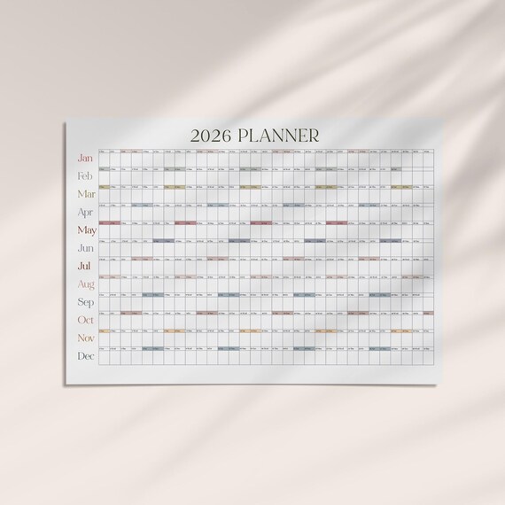 Simple 2026 Year Planner Printable Annual Yearly Calendar 2026 Digital Calendar 2026 Wall Planner Year at a glance, INSTANT PDF DOWNLOAD