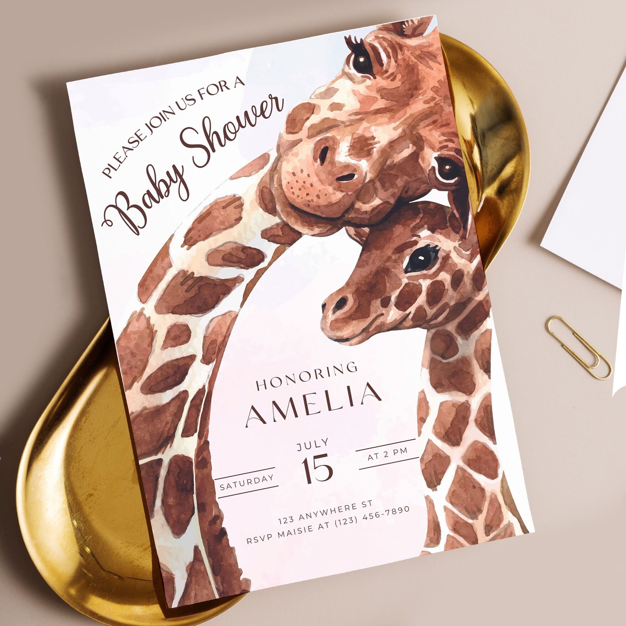 Printable Giraffe Baby Shower Invitation, Editable Canva Template ...