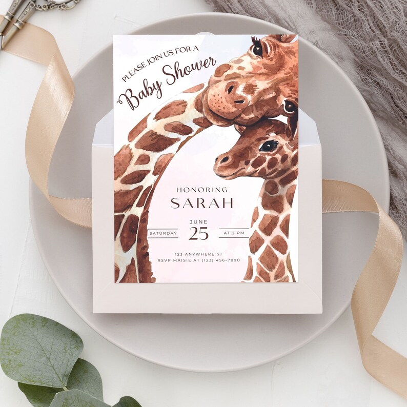Printable Giraffe Baby Shower Invitation, Editable Baby Shower ...